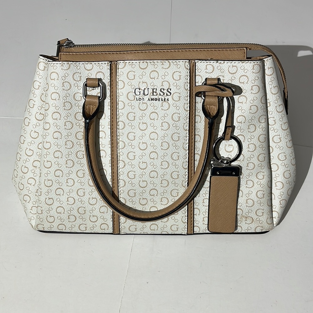 Guess Purse Shoulder Bag Crossbody Strap White Tan Y2K Vintage
